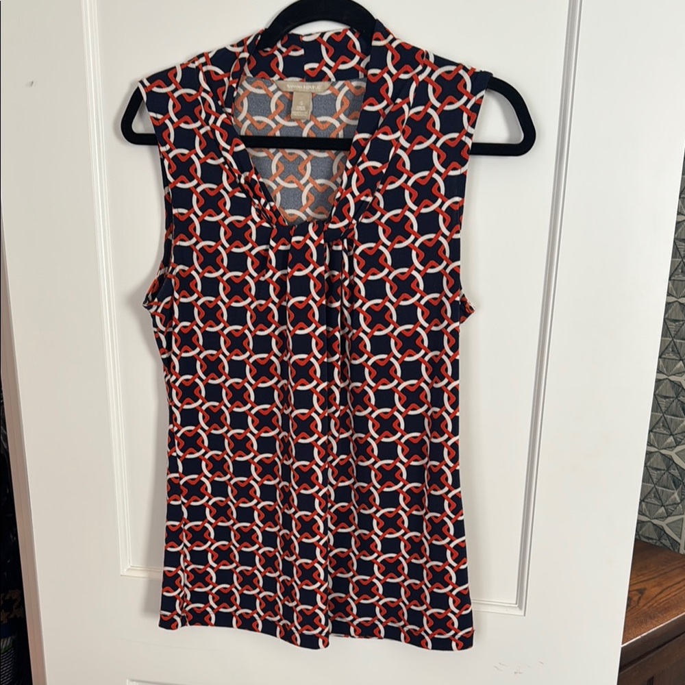 Banana Republic Orange and Navy Sleeveless Blouse